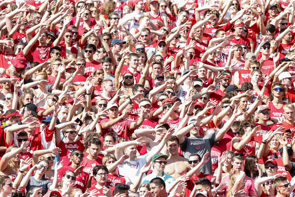 MADISON, WI - SEPTEMBER 15: Wisconsin fans sing Varsity during a college football game between the University of Wisconsin Badgers and the Brigham Young University Cougars on September 15, 2018 at Camp Randall Stadium in Madison, WI. (Photo by Lawrence Iles/Icon Sportswire via Getty Images)